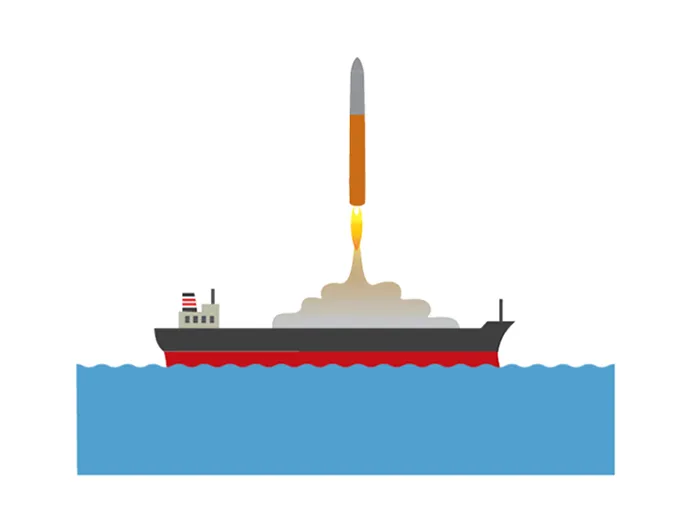 Launching a rocket from a ship at sea.